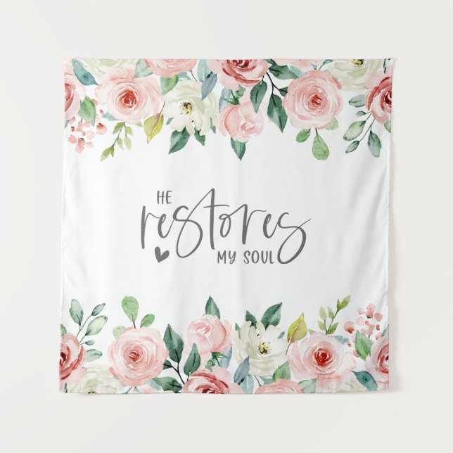 Psalm 23:3 Er restauriert mein Soul Bible Verse &  Wandteppich (Vorderseite)