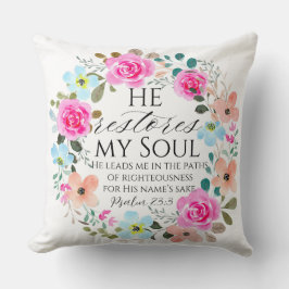 Psalm 23:3 - Er stellt mein Soul Pink Floral Bible Kissen