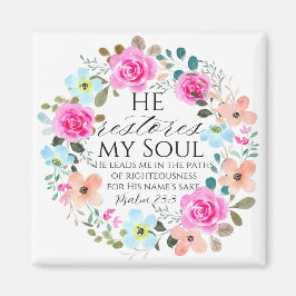 Psalm 23:3 - Er stellt mein Soul Pink Floral Bible Magnet