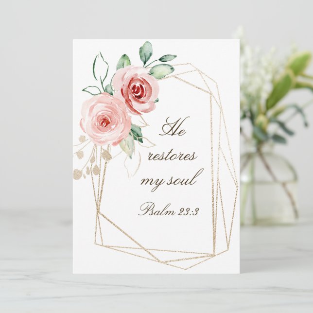 Psalm 23:3 Er stellt meine Soul Bible Rose Card wi (Stehend Vorderseite)