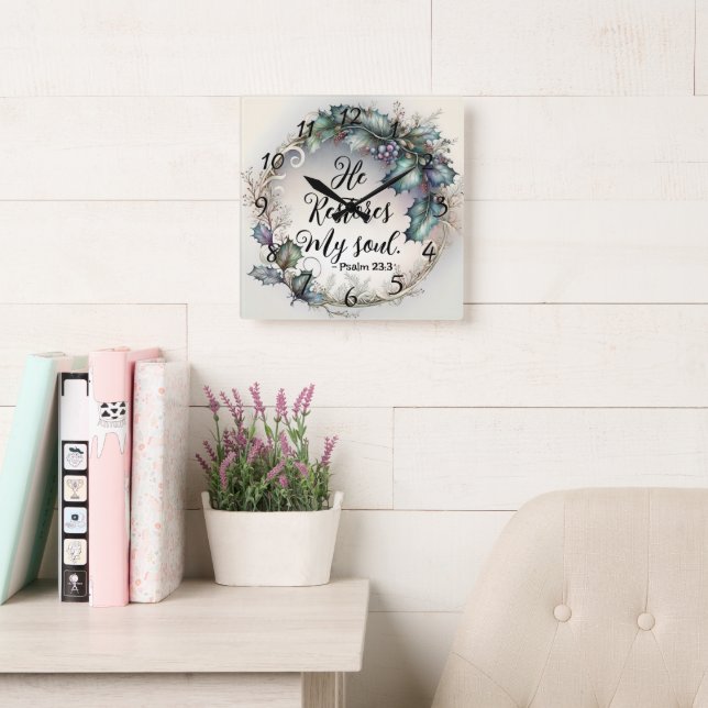 Psalm 23:3 quadratische wanduhr (Lesesaal)