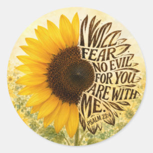 Psalm 23:4 Gelbe Sonnenblume Runder Aufkleber