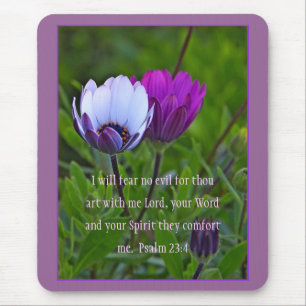 Psalm 23:4 Purple Flowers Mousepad
