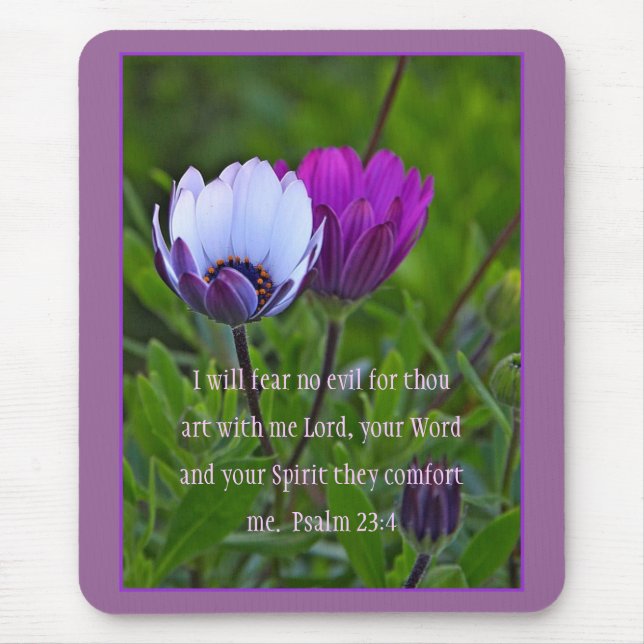 Psalm 23:4 Purple Flowers Mousepad (Vorne)
