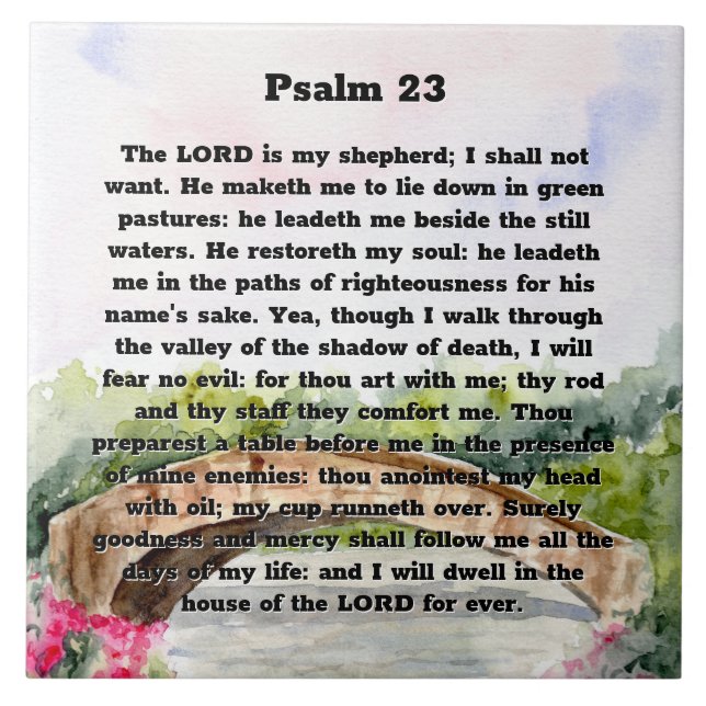 Psalm 23 Aquarellbrücke, rosa Blume Fliese (Vorderseite)