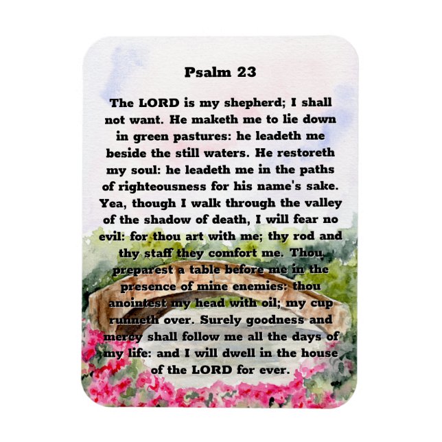 Psalm 23 Aquarellbrücke, rosa Blume Magnet (Vertikal)