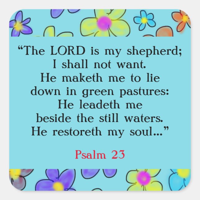 Psalm 23 Bibelgebet Blume Blau Quadratischer Aufkleber (Vorderseite)