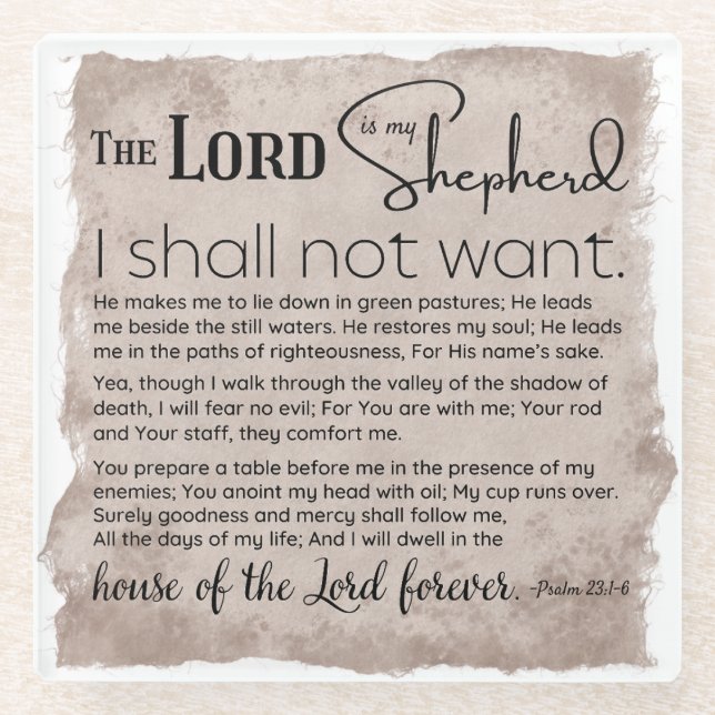 Psalm 23 Bibelschrift Vintages Papier Glasuntersetzer (Vorderseite)
