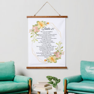 Psalm 23 Bibelschrift Yellow Floral Frame Wandteppich Mit Holzrahmen