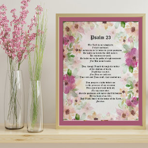 Psalm 23 Bible Scripture Text Wasserfarben Blume Poster