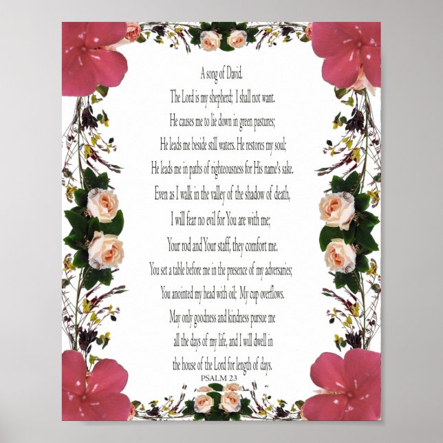 Psalm 23, Blume Rahmen, Value Poster Paper (Matte) (Vorne)