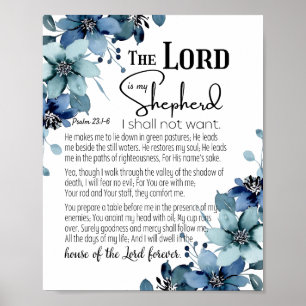 Psalm 23 Der Herr ist mein Hirte Blaue Blumen Poster