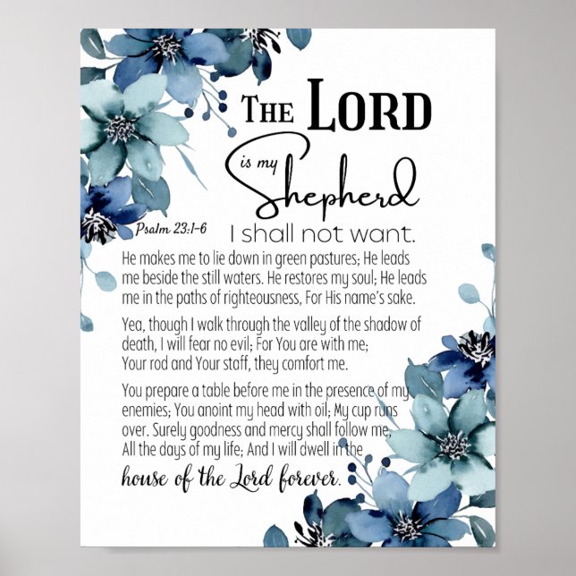 Psalm 23 Der Herr ist mein Hirte Blaue Blumen Poster (Vorne)