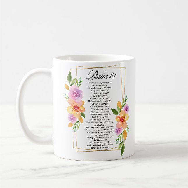 Psalm 23 Floral Geometric Frame Kaffeetasse (Links)