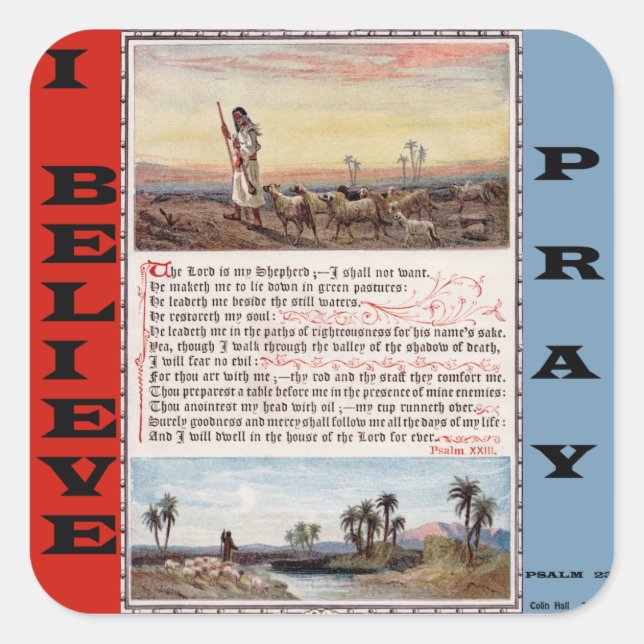 Psalm 23 Gebetsticker Quadratischer Aufkleber (Vorderseite)