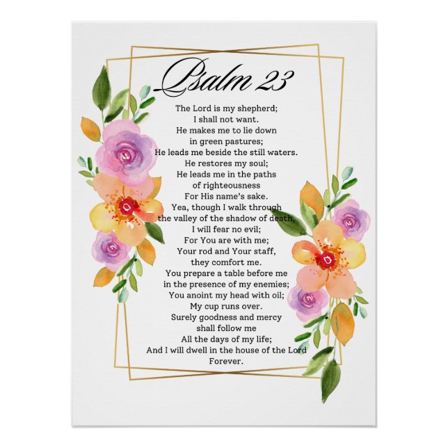 Psalm 23 Geometrische Blumenrahmen-Schrift Poster (Vorderseite)