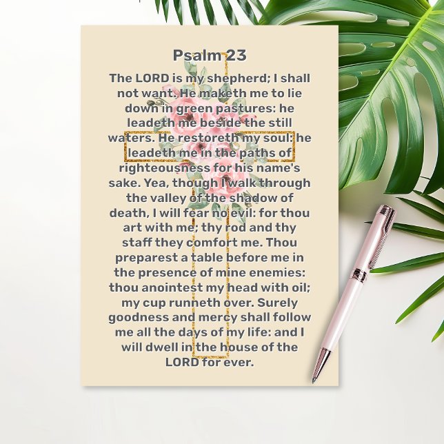 Psalm 23 Goldkreuz-Feier zur Beerdigung des Lebens Einladung (Psalm 23 Gold Cross Celebration of Life Funeral Invitation)