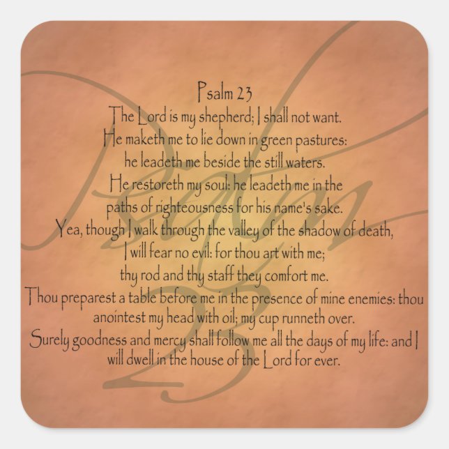 Psalm 23 KJV Christlich Bibelverse Quadratischer Aufkleber (Vorderseite)