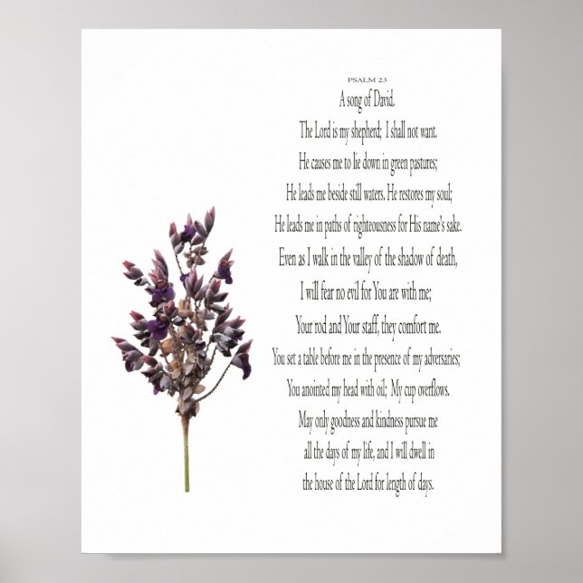 Psalm 23, Lila gelbes botanisches Poster (Matte) (Vorne)