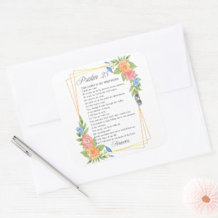 Psalm 23 NKJV Wasserfarbe Botanische Bibel Schrift Quadratischer Aufkleber