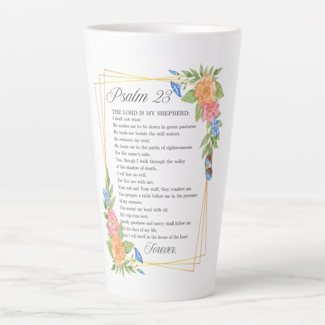 Psalm 23 NKJV Watercolor Botanical Bible Scripture Milchtasse (Vorderseite)