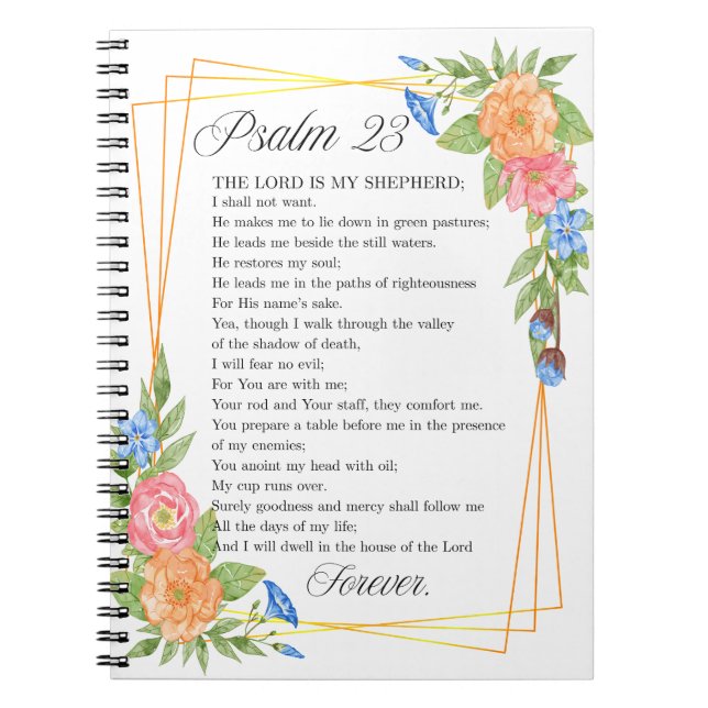 Psalm 23 NKJV Watercolor Botanical Bible Scripture Notizblock (Vorderseite)