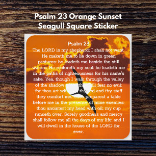 Psalm 23 Orange Sunset Seagull Quadratischer Aufkleber