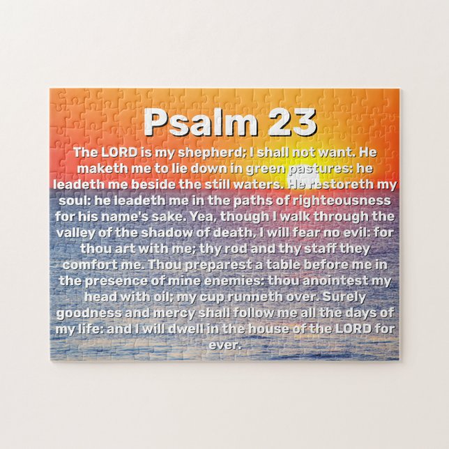 Psalm 23 Red Ocean Sunset Bible Verse Puzzle (Horizontal)