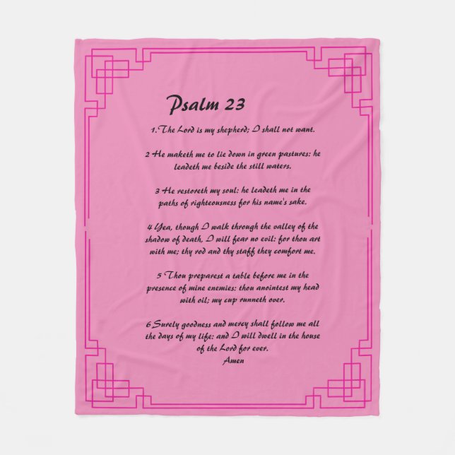 Psalm 23 rosa Grenze Fleecedecke (Vorderseite)