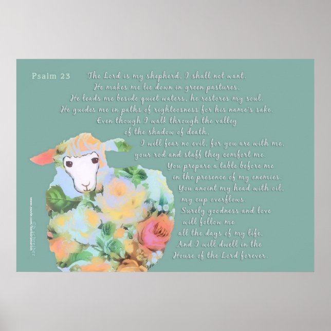 Psalm 23, Schafe auf grünem Hintergrund Poster (Vorne)