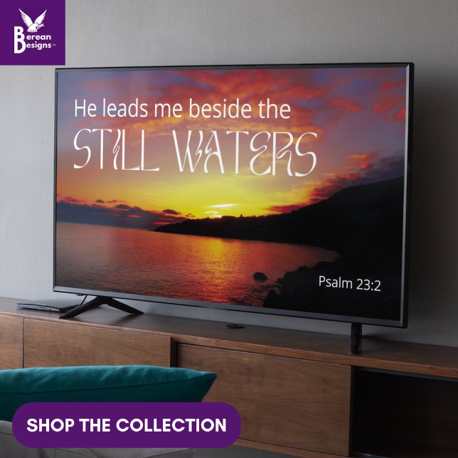 Psalm 23 STILL GEWÄSSER Christliche Rahmen Art für Poster (Christian Psalm 23 Still Waters wall art for display TV with peaceful seascape and Bible text.)