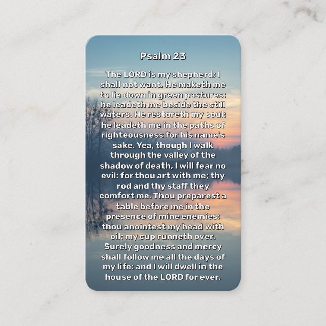 Psalm 23 Sunset Lake Memorial Prayer Card Visitenkarte (Vorderseite)