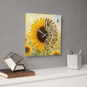 Psalm 23 Vers 4 in Sonnenblume Quadratische Wanduhr