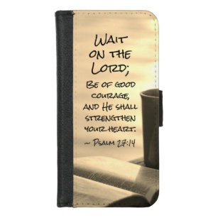 Psalm 27:14 Warten Sie auf den Herrn, Bibelverse iPhone 8/7 Geldbeutel-Hülle