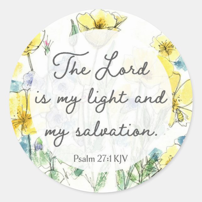 Psalm 27:1 Scripture Buttercups Light Salvation Runder Aufkleber (Vorderseite)