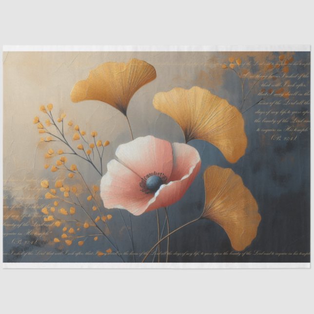 Psalm 27:4 Poppy Ginkgo Dekoupage Tissue Paper Seidenpapier (Vorderseite)