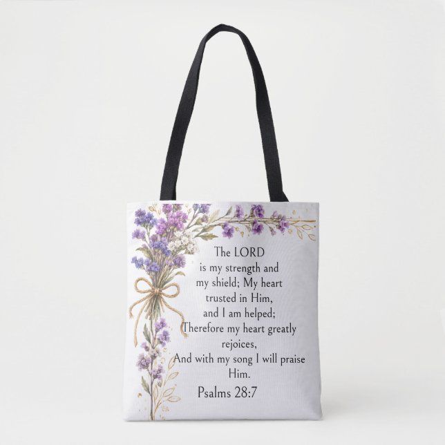 Psalm 28:7 Bibelvers, Lila Lavendel Blumen Kunst (Vorderseite)