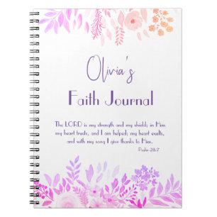 Psalm 28:7 Fröhliches Pink Lilac Floral Gebet Notizblock