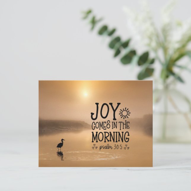 Psalm 30:5 Joy kommt in der morgendlichen Bibel Ve Postkarte (Stehend Vorderseite)