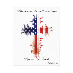 Psalm 33:12 American Flag Cross Leinwanddruck