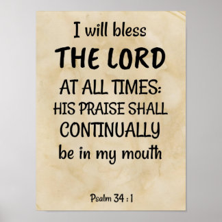 Psalm 34:1 auf einer Nachbildung einer biblischen  Poster