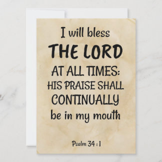 Psalm 34:1 (KJV) auf einem biblischen Hintergrund Feiertagskarte