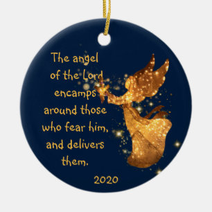 Psalm 34:7 Engel des Lord Encamps Around Squar Keramik Ornament