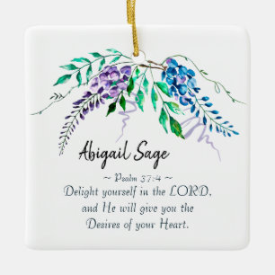 Psalm 37:4 Delight Yourself in the Lord, Floral Keramikornament