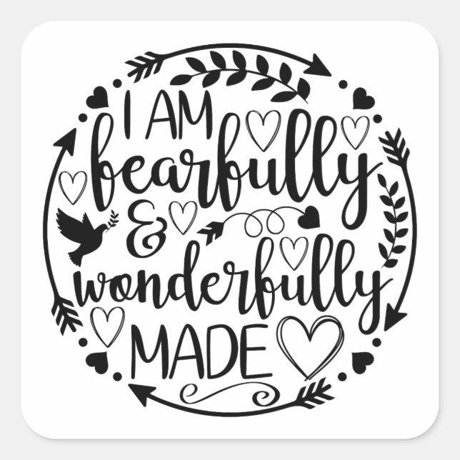 Psalm 39 Wonderfully Made Christian Scripture  Quadratischer Aufkleber (Vorderseite)