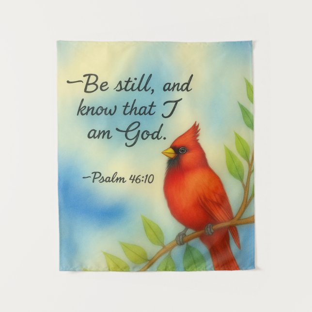 Psalm 46:10 Be Still Red Cardinal Scripture Nature Wandteppich (Vorderseite)