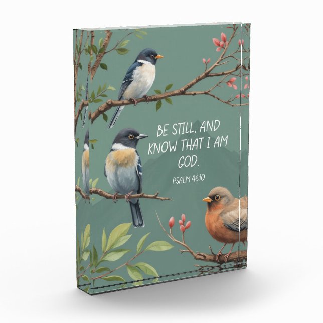 Psalm 46:10 Christliches Bibelverse-Bild Fotoblock (Links)