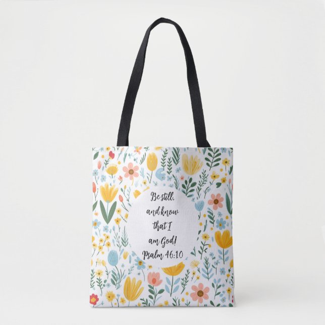 Psalm 46:10 Floral Tote Bag (Vorderseite)