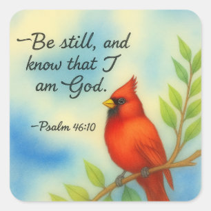 Psalm 46:10 Sei still Roter Kardinal Schrift Natur Quadratischer Aufkleber