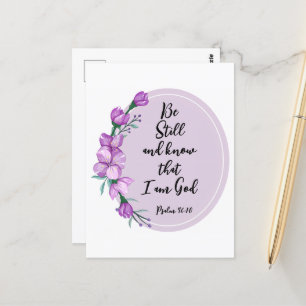 Psalm 46:10 Seien Sie still und kennen Lila Blüten Postkarte